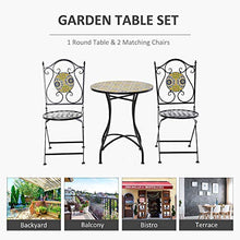 Set Tavolo e 2 Sedie Pieghevoli da Giardino in Metallo con Mosaico Colorato