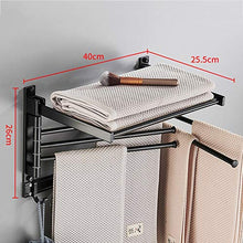 JRMM Porta Asciugamani con Mensola da Bagno, Portasciugamani da Parete con 180° Rotazione Barre Porta Asciugamani, Portasciugamani con 5 Pezzi Ganci,per Bagno,Cucina, Servizi igieniciBlack-40cm