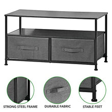 mDesign Tavolino porta TV minimale con struttura in metallo — Mobile TV con 2 ripiani e pratici cassetti in fibra sintetica per gli accessori — Elegante mobile hifi con ripiani in MDF — grigio ero
