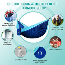 Amaca da Campeggio, Esterno Amaca da Giardino con Zanzariera Traspirante Nylon da Paracadute per Interno Giardino, Escursioni Viaggi all’Aperto Amache 110"(L) x 59"(W) (Blue/Sky blue)