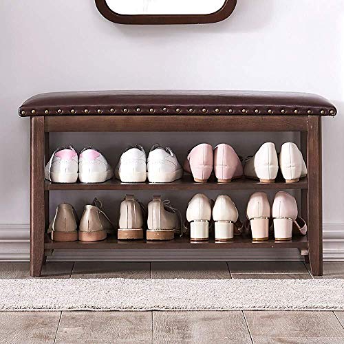 YANG Cambio di Scarpe Banco di Legno del Pattino tormenta poggiapiedi Imbottito Guardaroba Dressing Table Sgabello ottomano Carico 300kg (Color : Walnut Color, Size : L/80cm)