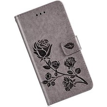 Robinsoni Cover Compatibile con iPhone XS Max Case Scintillare Glitters Lucido Portafoglio Libro Custodia Retro 3D Rosa Stampato Pelle PU Libretto Cover Foglio Flip Magnetica Fiore Caso, Grigio