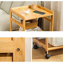 DGHJK Mobili per la casa, Armadio Portatile sul Lato del Divano con rotelle Soggiorno Mini tavolino in bambù Scaffale a 2 Ripiani con cassetti Comodino Camera da Letto, 46,5x38x57CM