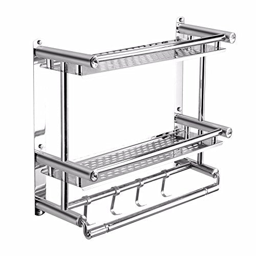 MBYW Portasciugamani Portasciugamani da Bagno Porta Asciugamani, portaoggetti per Bagno, Montaggio a Parete, Acciaio Inossidabile, Multifunzione, ripiano, Doppio Strato, Senza Perforazione 50 * 38 cm