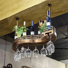 Portabottiglie splendidamente sospeso in Metallo, Appendiabiti e portabicchieri in Ferro e Legno Europei (Dimensioni: 100 * 30 * 12 cm)