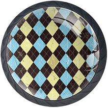 Modello Argyle blu giallo marrone blu di Grunge geometrico Pomelli per Porta Set di 4 Pomelli per Mobili Manopole per Cassetti Cucina Armadio Vetro
