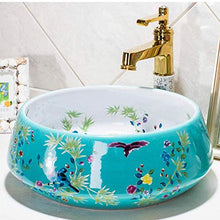 Jgophu - Lavabo da bagno, in porcellana, motivo: uccelli e vasi di fiori