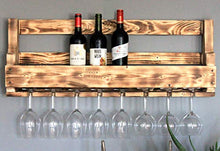 Scaffale da Vino in Legno per la Parete - con portabicchieri - Fiammato - Pronto per Il Montaggio - Ripiano per Bottiglie e Bicchieri da Vino
