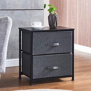 YWYW Cassettiera Shabby Chic in legno nero con 2 cassetti in tessuto di lino, struttura in metallo Credenza Armadio Abbigliamento Organizer Comodino (grigio scuro, 2 cassetti)