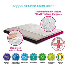 Topper materasso, sopramaterasso in memory foam, DISPOSITIVO MEDICO DETRAIBILE Alto 5 cm con tessuto anallergico antimicrobico sfoderabile, filo in ARGENTO - STAR FOAM PLUS matrimoniale 170x190