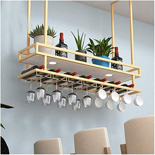 FCXBQ Appendiabiti da Bar in Ferro, portabottiglie Capovolto, portabottiglie da Vino sospeso, portabottiglie, portaoggetti Decorativo (Colore: Oro, Dimensioni: 80 * 30 cm)