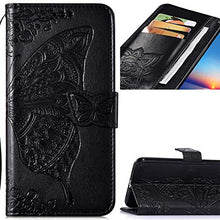 Saceebe Compatibile con Huawei Y5 2018 Custodia pelle Cover a libro Portafoglio Flip Case [Custodia in pelle goffrata con fiori e farfalle con cordino] anteriore e posteriore Bumper Case,nero