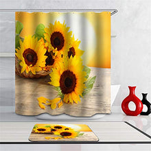 Combinazione Bagno. Immagini Chiare E Colori Vivaci Rendono Il Tuo Bagno Pieno di Vita. Accessori da Bagno. Girasoli su Una Tavola di Legno.