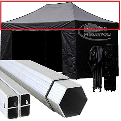 GAZEBOPIEGHEVOLI.COM Tetto Gazebo Pieghevole 3x4,5m Alluminio Rivestito PVC Telo Nero fiere chiosco mercatino Box