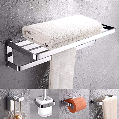 MBYW Portasciugamani Moderno Minimalista Portasciugamani Elegante per Il Bagno di Moda Portasciugamani Doppio Strato in Rame, portasciugamani Cromato, scovolino, Ciondolo Hardware Bagno, Cinque Pezzi