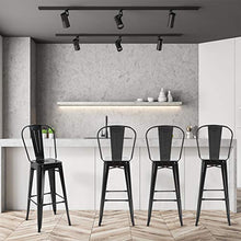 homcom Set 4 Sgabelli per Casa o Bar in Metallo Nero Leggero, Design Industriale con Poggiapiedi (44 x 49 x 116 cm)