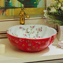 Ayhuir Rosso e Bianco Jingdezhen Bagno in Ceramica lavandino lavabo Lavabo da appoggio Lavandino da Bagno Uccello e Fiore