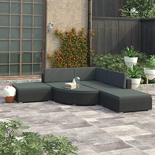 Festnight Set Divani da Giardino in Polyrattan, Set di Mobili da Giardino, Set Divano Esterno con Cuscini Nero 6 pz - Arredi Casa