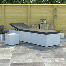 Tidyard Lettino Prendisole Reclinabile con Tavolino in Polyrattan Bianco,Sedia a Sdraio Prendisole da Giardino Rclinabile in Rattan,Lettino da Sole Singolo,Lettino da Piscina Patio 195x60x31 cm