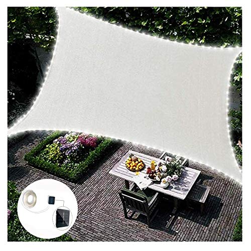 GMRZ Tenda A Vela Rettangolare con Illuminazione A LED, Paravento Impermeabile Tessuto in Poliestere con Il 95% di Blocco UV Tende Sole per Balcone Terrazzo Giardino Esterno (Bianco),3X5m