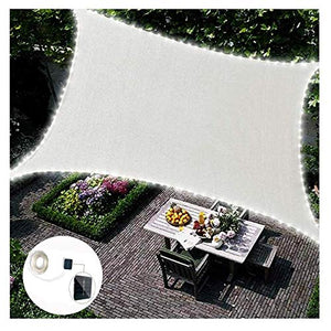 GMRZ Tenda A Vela Rettangolare con Illuminazione A LED, Paravento Impermeabile Tessuto in Poliestere con Il 95% di Blocco UV Tende Sole per Balcone Terrazzo Giardino Esterno (Bianco),3X5m