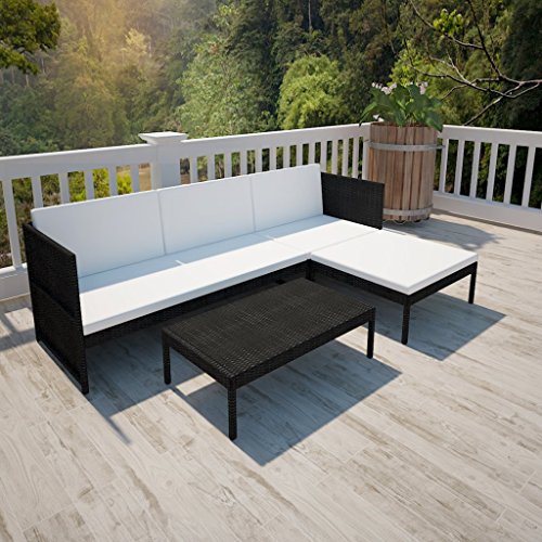 Anself Set Mobili da Giardino,Set divani da Giardino in polirattan con Sofa a 3 posti Nero