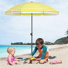 SONGMICS Ombrellone da Spiaggia Ø 2 m, Ombrellone da Giardino con UPF 50+, Inclinabile, Portatile e Antivento, Stecche in Fibra di Vetro, Borsa da Trasporto, Strisce Gialle e Bianche GPU65YW