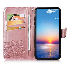 Saceebe Compatibile con Huawei Y9 2018 Custodia pelle Cover a libro Portafoglio Flip Case [Custodia in pelle goffrata con fiori e farfalle con cordino] anteriore e posteriore Bumper Case,oro rosa
