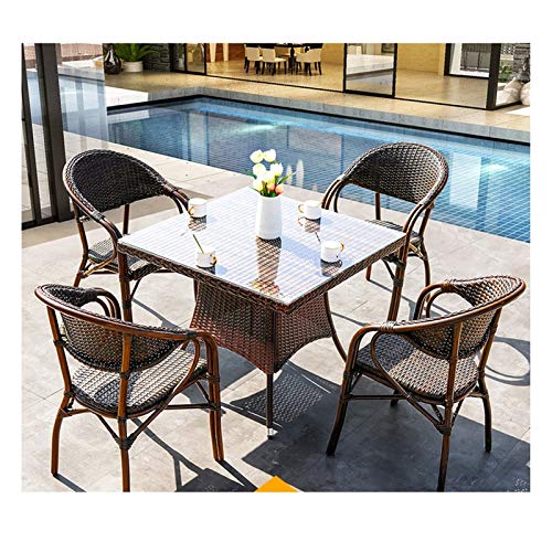 HLZY Tavolo in Vimini in Rattan mobili in Patio e Set Sedia, Patio Arredi Mobilia Conservatorio Set da Tavolo Set per la Famiglia Mobili da Giardino all'aperto (Set da Tavolo da 4 Pezzi)
