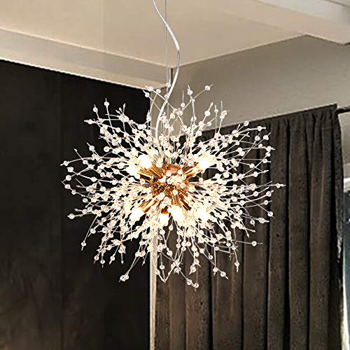 LynPon moderno lampadario in oro cristallo sputnik plafoniera fuochi d'artificio lampada a sospensione apparecchio per sala da pranzo camera da letto (8 luci, diametro 15,7 pollici)