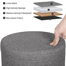 WOLTU SH08hgr Pouf Contenitore Sgabello Basso Sedia Rotonda Poggiapiedi Gambe in Legno Grigio Chiaro