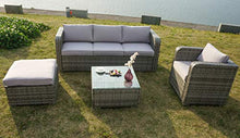 Set di divani a 5 posti con parapioggia in rattan, set di mobili da giardino, patio da esterno, colore: grigio