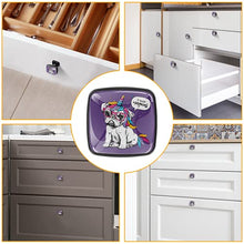 Set di 4 pezzi con maniglia quadrata per armadio da cucina, credenza, cassettiera, cassettiera, con viti, per cucina, comò, armadietto, bagno, armadio, carlino con unicorno, viola