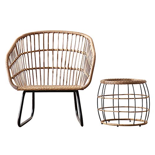 Set di Mobili da Giardino per Esterni, 2 Pezzi di Sedia in Vimini E Combinazione di Tavolino per Tutte Le Stagioni Set di Mobili da Conversazione per Giardino in Rattan in Ferro Battuto