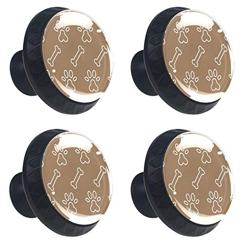 Set di 4 pezzi di ferramenta con maniglia rotonda per armadio da cucina, credenza, cassettiera, cassettiera, credenza, bagno, armadio con impronta di zampa di cane, marrone