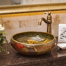 lilili Lavabo da Appoggio Lavabo da Appoggio in Ceramica Lavabo Tondo Retro Bagno Lavabo for Hotel Scultura Antica 41x41x15cm (Color : No Accessories)