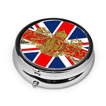 Union Jack Dieu Et Mon Droit - Contenitore rotondo per pillole con 3 scomparti in metallo, per medicinali e vitamine, per viaggi all'aperto