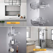 Ibergrif M34033 - Mensola Doccia con 2 Ganci, Angolo Organizer per il Bagno, Cestello Portaoggetti, 3M Senza Trapani, Spazio in Alluminio, 2 Confezioni