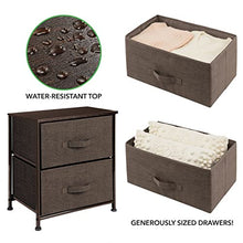 mDesign Comodino in stoffa con due cassetti – Organizer ideale per le camere da letto – Ideale in camera da letto o in molti altri spazi della casa – caffè