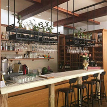 L.TSN Portabottiglie da soffitto in Ferro Metallico Portabottiglie per Vino Portabottiglie e portabicchieri da Appendere Telaio Mensola a Muro a soppalco a 2 Livelli - Ampio Spazio di archiviazion