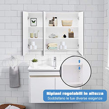 COSTWAY Mobile a Specchio per Bagno Armadietto Arredo con Specchio a Parete con 3 Ante e 2 Ripiani Regolabili in Altezza, Bianco, 90 x 11 x 65 cm