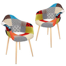 VADIM Sedie per Sala da Pranzo, Stile Moderno da Soggiorno con Schienale in Tessuto di Lino, Gambe in Metallo e Legno, Multicolore, 2 Pezzi