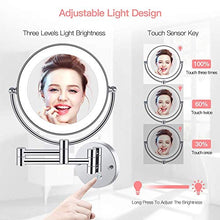 MRJ Specchio Ingranditore con Luce LED, Specchietti da Trucco a Parete Bilaterali, Lente d'Ingrandimento 5X e Specchio Piatto, Cromato in Metallo, EU Plug