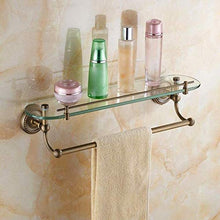 GDFEH Scaffale in vetro temperato Scaffale da bagno antico Bagno antico Scaffale di vetro, porta doccia a strati singolo in rame, staffa cosmetica 20,8 × 4,7 pollici