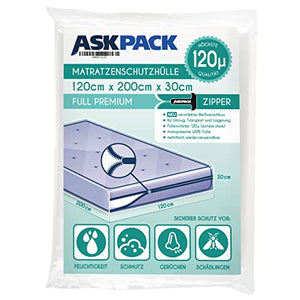 ASK Pack Premium custodia materasso Full con CERNIERA LAMPO per materasso fino a 120 cm di larghezza/fino a 30 cm di altezza / 200 cm di lunghezza - Extra forte 100 µm