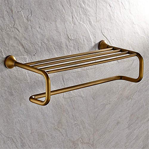 Mensola per doccia, portasciugamani in ottone europeo, portasciugamani a doppio strato spazzolato antico fissato al muro, portasciugamani appendiabiti da bagno, 60 cm