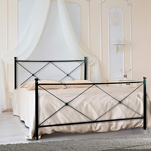 Letto Matrimoniale in Ferro Colore Nero Grafite con PEDIERA PREDISPOSTO per Rete con Piedini 160 X 190 CM. Non Inclusa - Prodotto Made in Italy - ARR014
