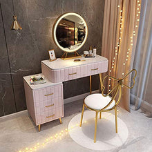 ZRN Tavolo da Trucco Set da toeletta, Tavolo da Trucco con Specchio Rotondo e Sgabello Imbottito, toletta in MDF per Camera da Letto con 6 cassetti portaoggetti