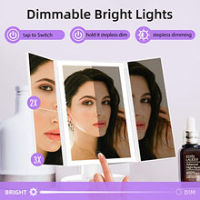 FASCINATE Specchio Trucco, Specchio Illuminato con Touch Screen e Ingranditore 1X 2X 3X Specchio Cosmetico 36 LED Luci e Cavo USB Tri-Fold Rotazione 180° Specchio Ingrandente 10x Gratuito per Viaggio