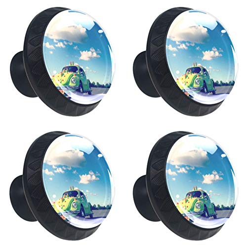 Set di 4 maniglie rotonde per armadio da cucina, credenza, cassettiera, cassettiera, con viti, per cucina, comò, armadietto, bagno, armadio Beetle Classic Car